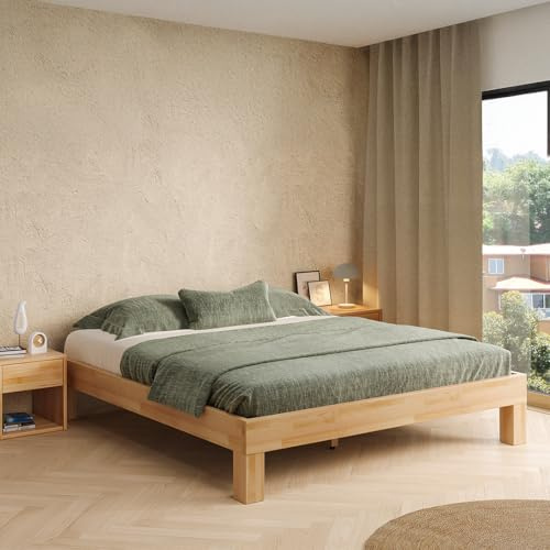 skølm Floki Massivholzbett 180x200 cm aus Buche - hochwertiges Bettgestell - Bettrahmen ohne Bettkopf - Holzbett in Natur geölt - Bett 180x200 cm geeignet als Doppelbett - Futonbett