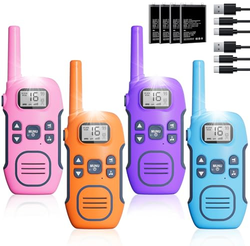 NXGKET Walkie Talkie 4er Set für Kinder Erwachsener, 16 Kanal Funkgerät Set, Großer Reichweite 5km Walky Talky Aufladbar mit Li-ion Akku, VOX, Taschenlampe, Walki Talki für Freien, Camping, Wandern