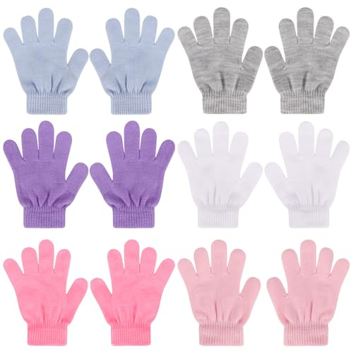 QKURT 6 par magiska stretchiga handskar för barn, unisex stickade handskar vinter varm handske färgglad termisk handske för pojkar flickor 4-12 år varje dag