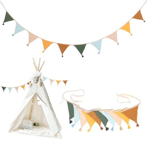 LUBOXIN Guirnalda de Banderines para Habitación Infantil, 2,6 m Banderines de Tela Triangulares Banderolas para Decoracion Habitación Cumpleaños - Amarillo