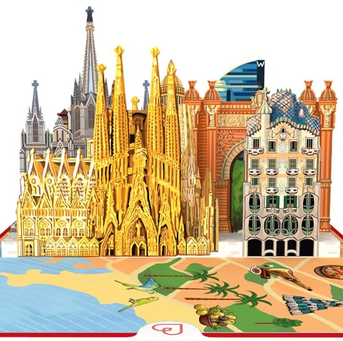 papercrush® Biglietto pop-up Barcellona - Biglietto d'auguri compleanno 3D, Carta regalo per viaggio sorpresa per viaggiatore uomo (fidanzato, figlio), Buono regalo per viaggi in città in Spagna