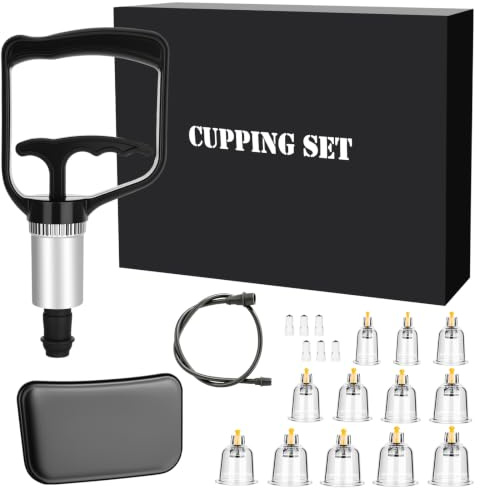 Junrvivy set med 12 stycken koppglas – koppningsset av plast, koppset med vakuumpumpump, koppare för massage, koppning, rygg, nacke, anti-celluliter, slev terapitillbehör