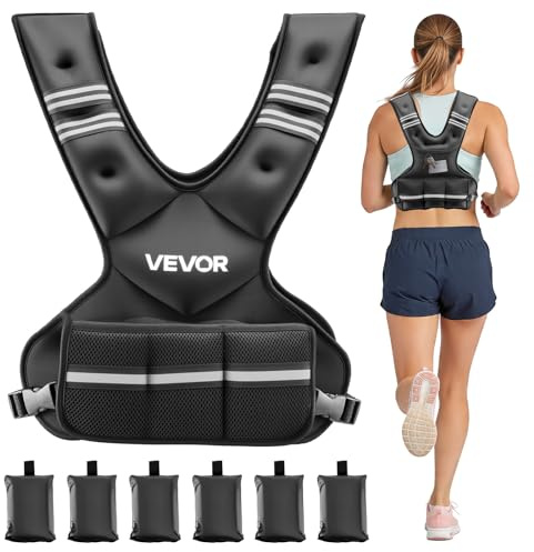 VEVOR Viktväst justerbar med 6 viktpåsar på 2 pund för individuell träning, X-formad träningsväst med reflektorränder och spännremmar för styrketräning, löpning och jogging, svart