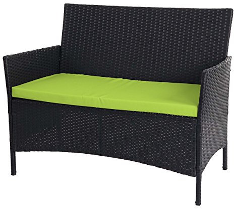 Mendler Poly-Rattan Gartenbank Halden, Sitzbank Bank - anthrazit, Kissen grün