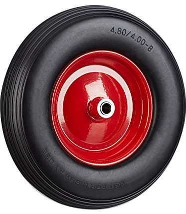 Relaxdays Schubkarrenrad 4.80 4.00-8, Vollgummireifen u. Stahlfelge, Ersatzrad pannensicher, 100kg Traglast, schwarz-rot