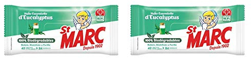 St Marc Lot de 2 sachets de 42 Lingettes Biodégradables Nettoyantes et Désinfectantes aux Huiles Essentielles d'Eucalyptus