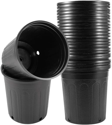 KEILEOHO 25 Pack Plastic Plant Nursery Pots, 1 Gallon Plants Pots with Drainage Holes, Flower Plant Container for Cuttings, Seedling, Flower, Vegetable, Succulent, Black