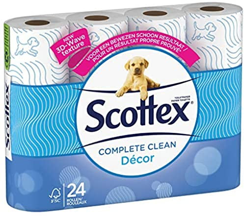 SCOTTEX Classic Décor - Papier Toilette 2 plis (24 rouleaux) - doux et résistant - solution 3 en 1