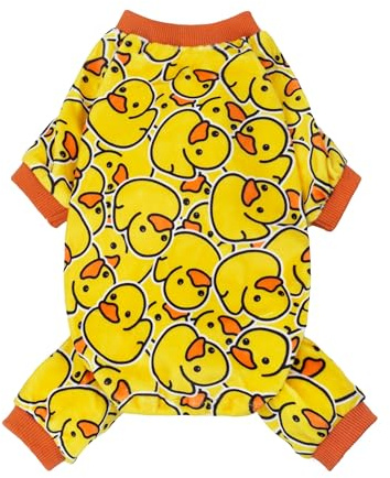 Fitwarm Funny Duck Dog Pajamas, Dog Winter Clothes for Small Dogs Girl, Lightweight Velvet Pet Jumpsuit, Cat Onesie, Yellow, Small