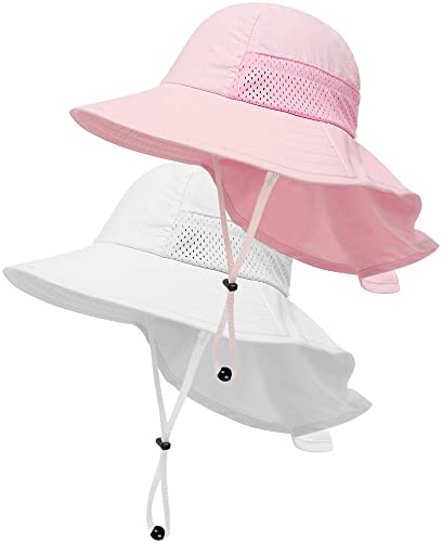 Toddler Baby Sun Hat Kids Summer Beach Essentials Adjustable Beach Hats with Bucket Wide Brim for Boys Girls Age 0-14 Years