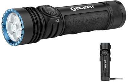OLIGHT Seeker 4 Pro Torcia LED Ricaricabile ad Alta Potenza da 4600 Lumen con Fondina Automatica, Due Opzioni di Ricarica per Escursioni, Campeggi Esterno e Usi di Emergenza (Luce Bianca Fredda, Nero)