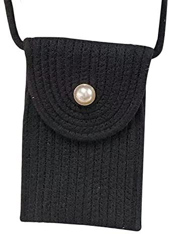 JOEBO Sommer-Rattan-handgemachte gewebte Tasche, magnetische Schnalle, Flechten, vertikale Umhängetasche for Arbeit, Konzert, Studium, Outdoor/910 (Color : Black)