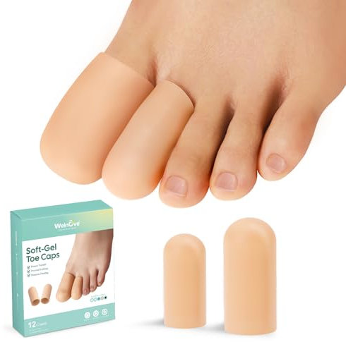 Gel Toe Cap and Protector - Silicone Toe Covers - Coussinets d'orteil pour soulager la douleur, les ongles manquants ou incarnés, les cors, les ampoules(4 Large + 8 Medium, Beige)