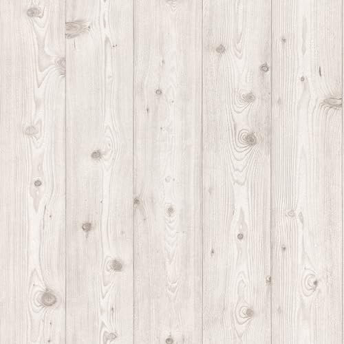 Rasch Tapete 285208 - Helle Papiertapete mit Holzoptik in Creme-Weiß, realistische Holzmaserung - 10,05m x 0,53m