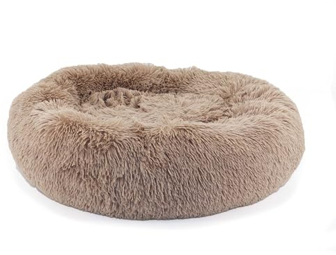 Ancol Super Plush Donut Dog Bed in Oatmeal - Comfortable Indoors Snuggle Pad with Raised Rim - Cosy Puppy Mat Sleeping Place - 70cm