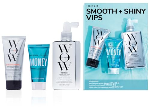 COLOR WOW Smooth + Shiny VIPs Kit – Iconic Frizz-Fighters for Glossy, Glassy Hair | Includes Mini Money Masque, Mini Color Security Shampoo + Dream Coat | Frizz Control + Long-Lasting Shine