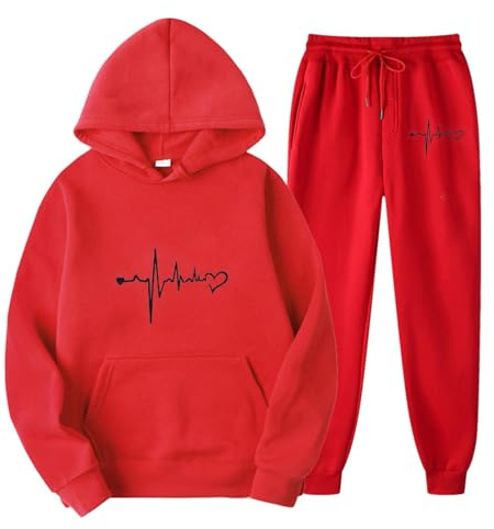 Generico Chándal de mujer de gimnasia Curvy Ancho, Chándal para mujer, informal, entrenamiento, senderismo, Tracksuit, cómodo sudadera y pantalones con impresión de chándal de casa, rojo, S