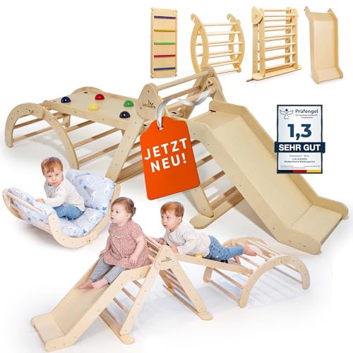 Lululearn® Kletterdreieck, Kletterbogen mit Kissen, Rampe & Rutsche [FALTBAR] – Ideal für Indoor | Spielzeug ab 1 Jahr, 4 in 1 Montessori Klettergerüst für aktives Lernen – Jetzt entdecken! (Natural)