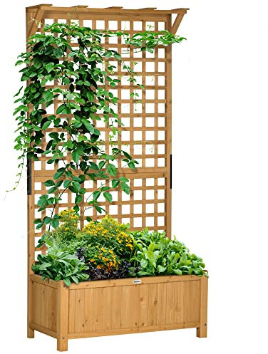 Outsunny Hochbeet Pflanzkasten mit Rankgitter, Spalier Pflanzkübel Blumenkasten Holz, Gartenspalier 90 x 45 x 183cm für Garten Balkon Terrasse, Blumenkübel für Kletterpflanzen Korbpflanzen, Blumen