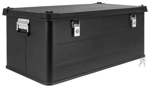 Trucky Scatola in alluminio con coperchio, colore nero, in alluminio, per il trasporto, in metallo, richiudibile, dimensioni: 140 l