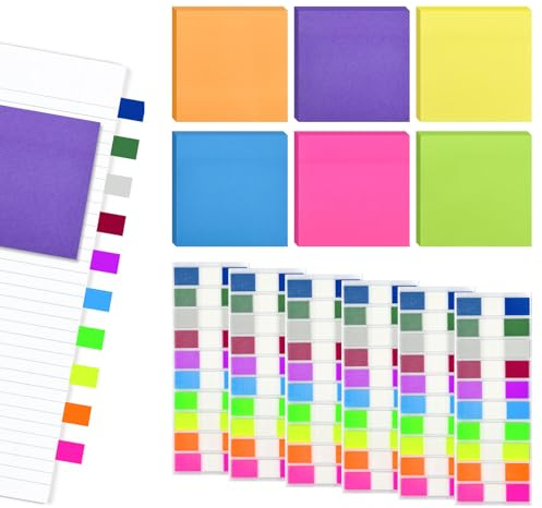VGECEE 12 PCS Notas Adhesivas y Marcas Adhesivas de Colores 50 Hojas y Marcadores de Página 1200 hojas Bloques de Hojas de Papel Adhesivo para Libros de Oficina y Escuela