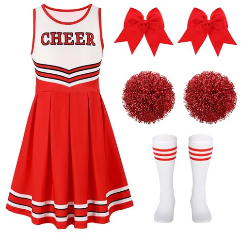 LEACOOLKEY Costume de Cheerleader pour Filles Costume d'Halloween Ensemble Tenue de Cheerleading Uniforme pour Fête Déguisée Anniversaire