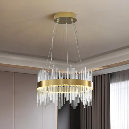 Modern kristallkrona, guldfärgad LED-pendellampa, taklampa, halvinfälld ljuskrona, hängande lampa för kök, vardagsrum, sovrum, 40 cm