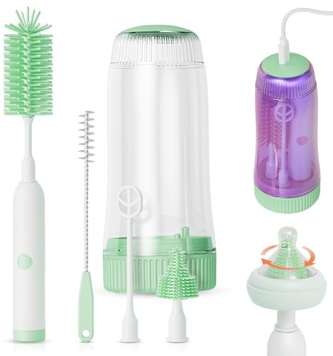 Spazzola per bottiglie per bambini, in silicone elettrico, con luce UV, IPX7, impermeabile, 90 minuti, durata per biberon, tettarella, pompe per latte, spazzola elettrica per bottiglie per bambini