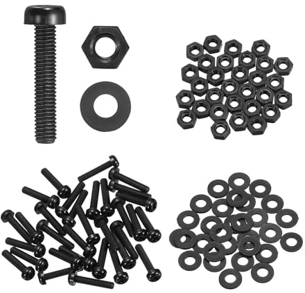 QUARKZMAN 30 Juego Tornillos Cabeza Redonda Nylon PA66 M3x15mm Con Tuercas Hexagonales Arandelas Planas, Kit Combinación Tornillos Phillips Con Roscado Completo, Negro