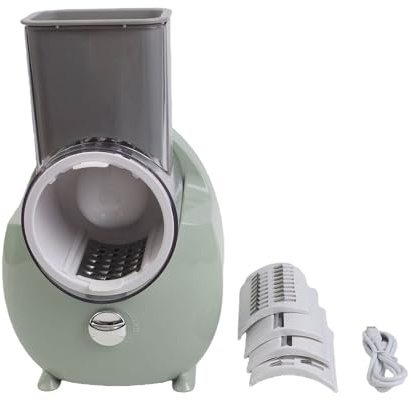 Homeponnew 3 en 1 Coupe-légumes rotatif électrique avec 3 lames interchangeables pour hacher et râper sans effort Blanc ou Vert