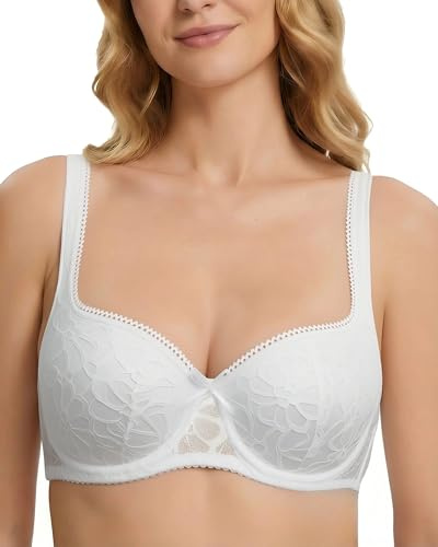 Adisno Dirndl bh, Dirndl-bh push up med bygel balconett, push up Dirndlbh med sexiga spetsar, halvskal, ovadderad, Vit, 85C
