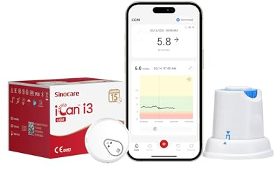 Sinocare iCan i3 Continuous Glucose Monitor,15 Day Wear-life CGM-1 PCS | 15 Day Wear-life CGM, Wearable Blood Glucose Tracker for Diabetes Monitoring, Output Values via iCan CGM App for UK