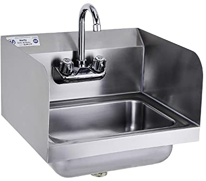 HALLY Stainless Steel Sink with Faucet & Side Splash 17x15 NSF Hand Basin