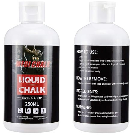 Togear Gesso liquido MEDICHALK, gesso sportivo, impugnatura per mani, gessetti per sollevamento pesi, gesso da palestra, gesso per allenamento incrociato, powerlifting, pole dance (250 ml)