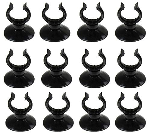 AQUANEAT 12 Pack Aquarium Suction Cup Clip Black, for Aquarium Heater, Tubing Hose, Plant, Decoration, Fish Tank (Black 3/4)