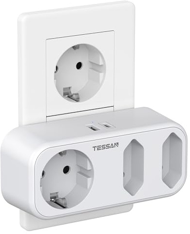 TESSAN Dubbelt vägguttag USB C, 3 vägs grenuttg med 2 USB, vit, 3600W