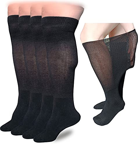 VEIGIKE Extra Wide Lymphedema Bariatric Socks Knee High Replacemen Sock Liner for Air Cam Walkers Brace Orthopedics Cast Boot Men Women, Black-2pairs, One Size, Black, One size