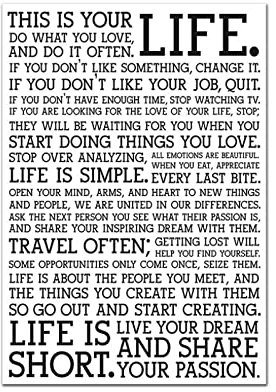 DHLHL Das Holstee-Manifest Poster „This Is Your Life“ auf Leinwand, Zitat, Kunstdruck, modernes Wandbild, für Wohnzimmer, Heimdekoration, 50 x 70 cm, ohne Rahmen