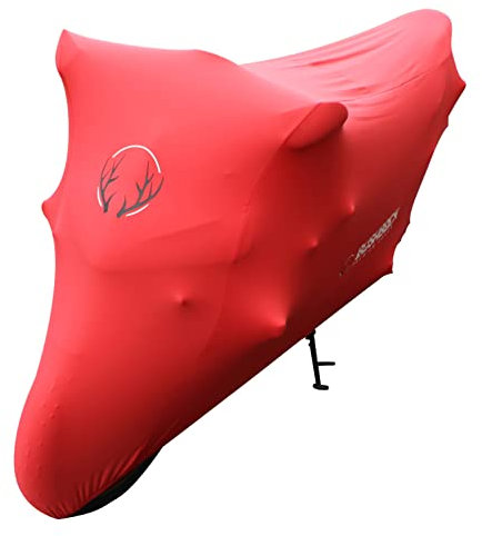 BUSHBOCK Premium Bâche BUSHBOCK® Premium Bâche d'intérieur pour Moto, Protection Contre la poussière, Tissu élastique en Velours Respirant (ML, Rouge)