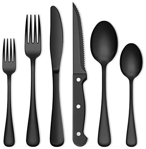 72-Piece Black Silverware Set, Umite Chef Flatware Set with Steak Knives for 12, Food-Grade Stainless Steel Cutlery Set, Includes Spoons Forks Knives, Kitchen Cutlery for Home Office Restaurant Hotel
