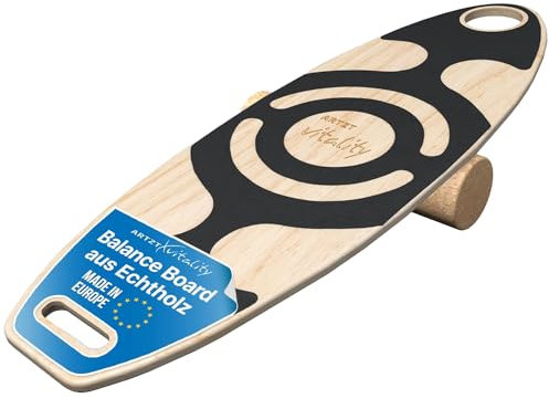 ARTZT vitality Balance Board mit Korkrolle | Gleichgewitchtsboard aus Holz bis 120kg für Koordinationstraining Gleichgewichtstraining Balance-Board Surfbrett Erwachsene | Made in EU Buche, 75 x 25 cm