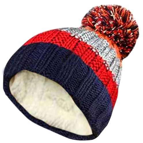 HiFEN® Winter Beanie Hats for Men & Women, Warm Double-Layer Fleece Lined Knitted Thermal Bobble Hat with Pom Pom, Ideal for Running, Cycling & Outdoor, Red/Orange