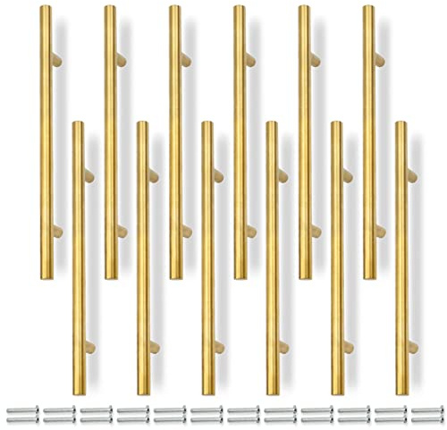 Bwintech 12 Pz 250MM (160MM Hole Center) Oro Cabinet Pull Maniglie Cucina T Bar Maniglie, Acciaio Inox, Ideale per Armadio, Cassetto, Armadio