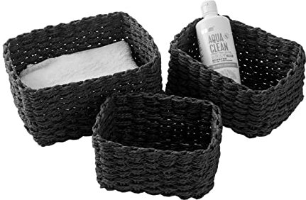Aufbewahrungskorb, 3er Set aus Korb Geflochten Aufbewahrungskörbe, Aufbewahrungsboxen für Accessoires Schminke, Badezimmer Organizer, Wickeltisch Organizer, Kleiner Korb bathroom storage(Schwarz)