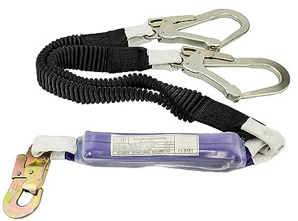 Cordon anti-chute double élastique absorbeur d'énergie, 3 crochets de sécurité, 23KN, 25KN, homologué CE, certifié EN355 EN362