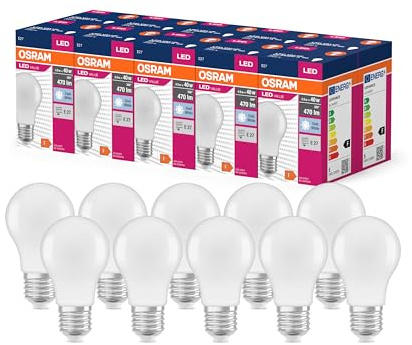 Osram Valeur d'étoile LED Classic A40 LAMPE LED pour la prise E27, forme de poire, FR, 470 lumens, blanc froid (4000K), remplacement des ampoules de 40W conventionnelles, non dimmables, 10 pack
