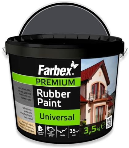 FARBEX Gummifärg För Inomhus Och Utomhus - Elastisk Vattentät Tätskiktfärg För Tak, Balkong, Betong Och Trä - 3,5 kg Grafit - Ger Långvarigt Skydd Mot Fukt Och UV