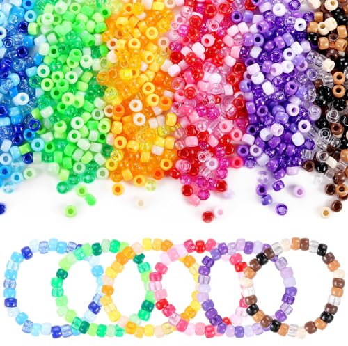 Funtopia Pony Beads Bulk, 3 400 st + 36 färger kandi-pärlor för armband | Plastpärla för hantverk, regnbåge hårpärla för flätor för gör-det-själv-projekt smyckestillverkning (6 x 9 mm)