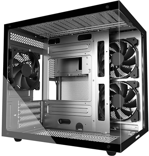 MOROVOL MATX PC Case,270° Panoramic Tempered Glass Panel Gaming PC Case,3 Fans Pre-Installed Micro-ATX Computer Case,USB 3.0,Black(V3)