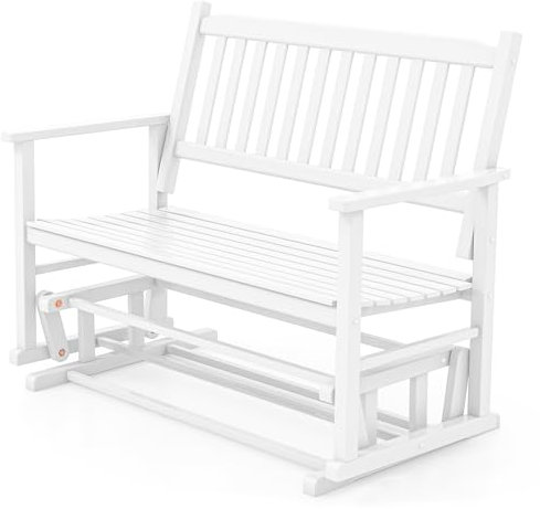 GOPLUS Banco de jardín de 2 plazas, columpio de madera maciza hasta 225 kg, banco de exterior resistente a la intemperie con suave deslizamiento para parque, jardín, terraza y balcón, 126 x 68 x 100